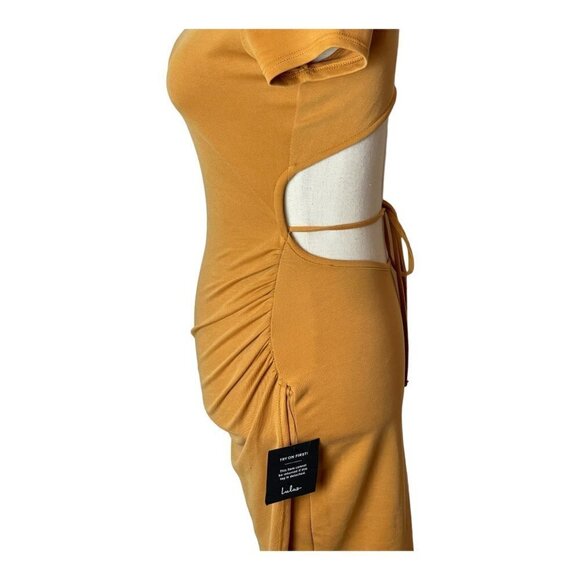 Lulus Orange Casual Allure Dark Mustard‎ Back Cutout Fitted Mini Dress XS - Picture 7 of 11